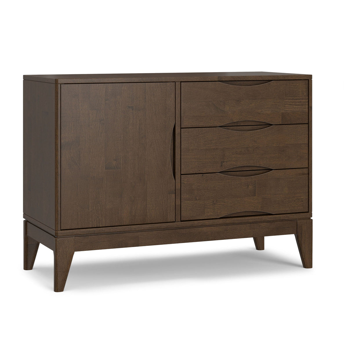 Walnut brown 3-drawer sideboard by HouseOfZazla, 41.6 in wide, curved fronts on Tampa Home & Garden Store