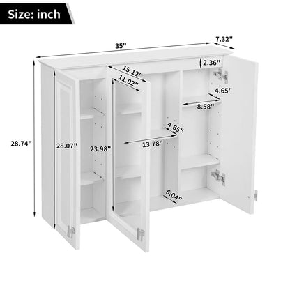 White wall-mounted medicine cabinet with mirrored door and 5 adjustable shelves on Tampa Home & Garden Store