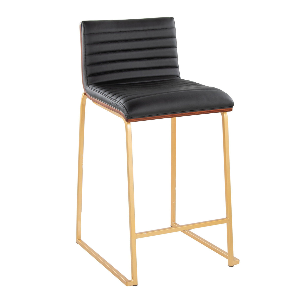 Mason Mara counter stool set of 2, black leather seat with gold legs on Tampa Home & Garden Store