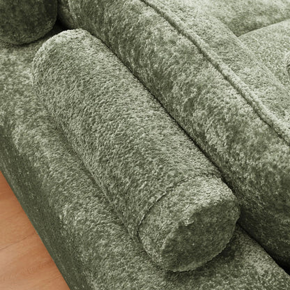 Sectional sofa with movable ottoman in green boucle fabric, 3-piece set on Tampa Home & Garden Store