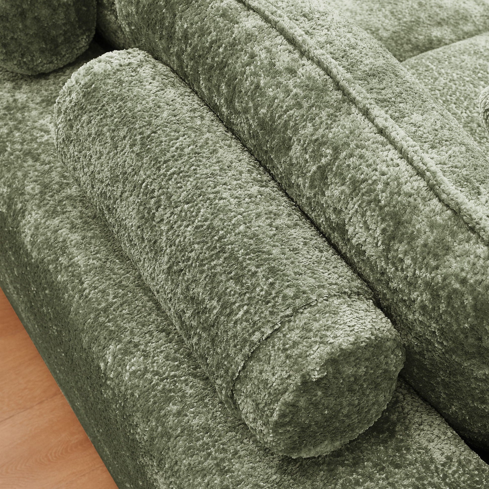 Sectional sofa with moveable ottoman in olive green boucle fabric, HouseOfZazla 3-piece set on Tampa Home & Garden Store