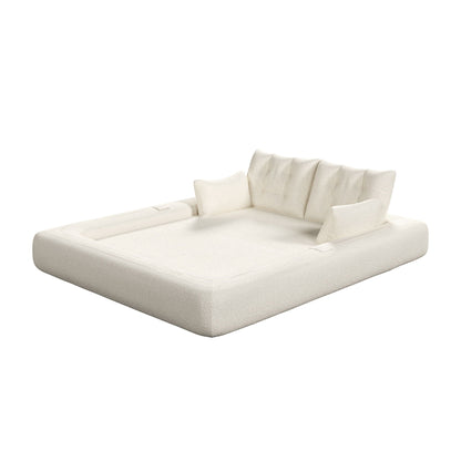 3-in-1 Human Dog Bed floor sofa bed in cream fabric with plush back cushions by HouseOfZazla on Tampa Home & Garden Store