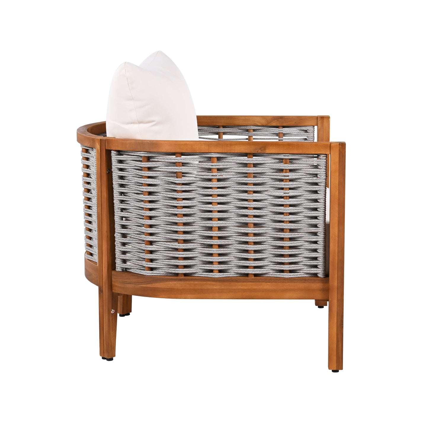Two Outdoor Tub Armchairs and Woven Rope Design
