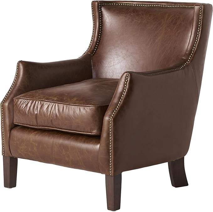 Classic Vintage Brown Leather Lounge Accent Chair