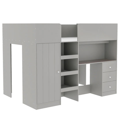 Loft bed with built-in wardrobe, desk, shelves and drawers in gray by HouseOfZazla on Tampa Home & Garden Store