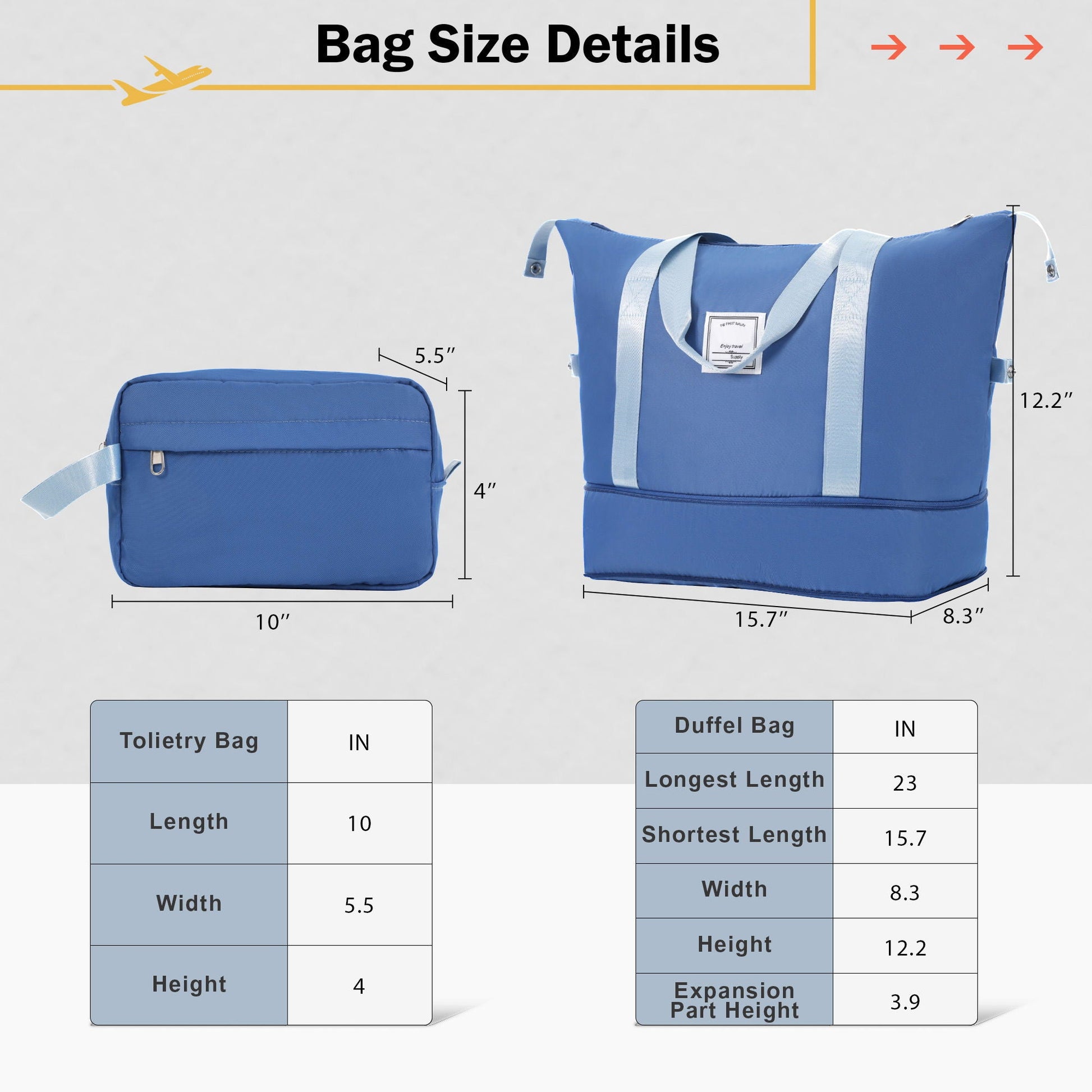 Blue two-piece luggage set by HouseOfZazla featuring a duffel bag and a compact toiletry bag on Tampa Home & Garden Store