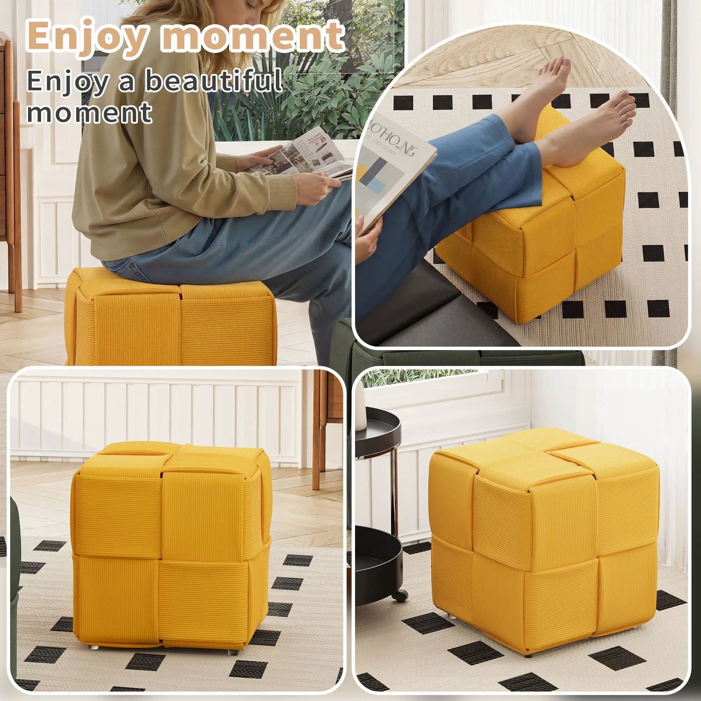 Modern Ottoman Foot Rest with Woven Design