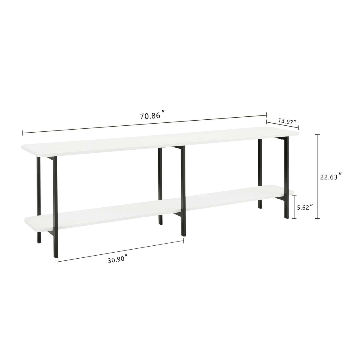 Celine 2-Shelf Console Table with white top and black metal frame durable construction on Tampa Home & Garden Store