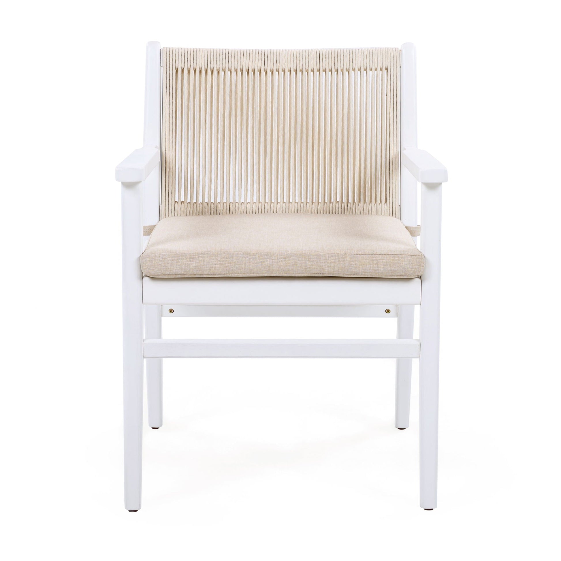 Outdoor Acacia Wood Patio Armchairs set of 2, white frame, beige woven cord seat HouseOfZazla on Tampa Home & Garden Store