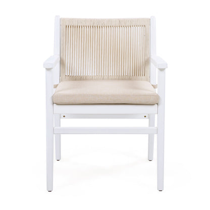 Outdoor Acacia Wood Patio Armchairs set of 2, white frame, beige woven cord seat HouseOfZazla on Tampa Home & Garden Store