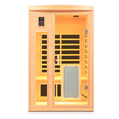 Two-person Hemlock wood far-infrared sauna with Bluetooth, natural finish by HouseOfZazla on Tampa Home & Garden Store