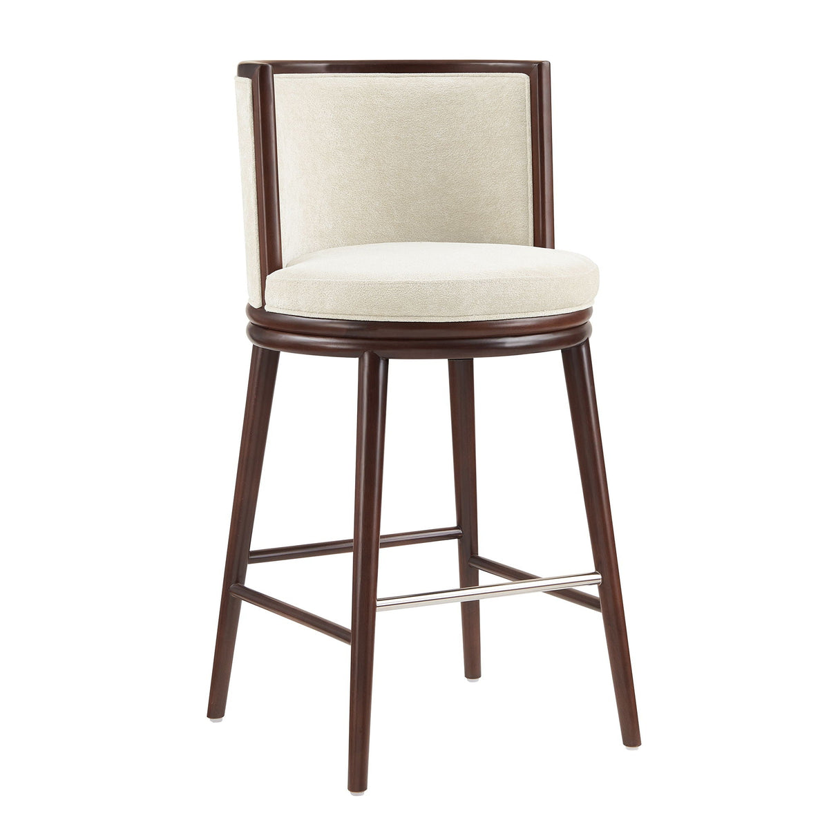 Evalyn Barstool beige upholstered seat and back with wood frame, bar height 28–30in on Tampa Home & Garden Store