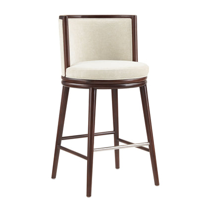 Evalyn Barstool beige upholstered seat and back with wood frame, bar height 28–30in on Tampa Home & Garden Store