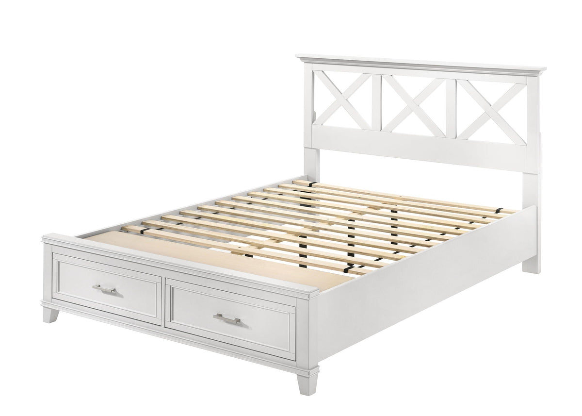 Ample Storage Bed with X Headboard and Wood Base