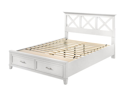 Ample Storage Bed with X Headboard and Wood Base