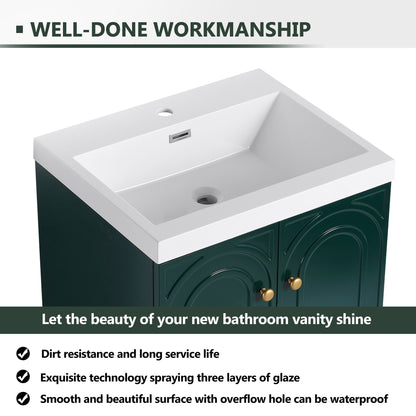 Freestanding bath vanity with white resin sink, dark green cabinet, HouseOfZazla on Tampa Home & Garden Store