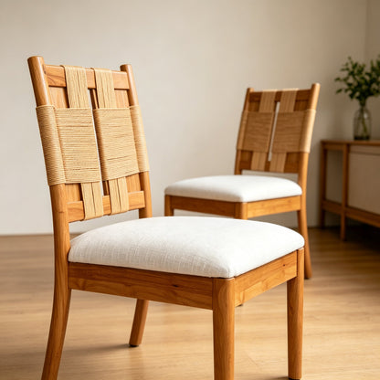 2 piece dining chairs set HouseOfZazla with wood frames and beige paper rope seats on Tampa Home & Garden Store