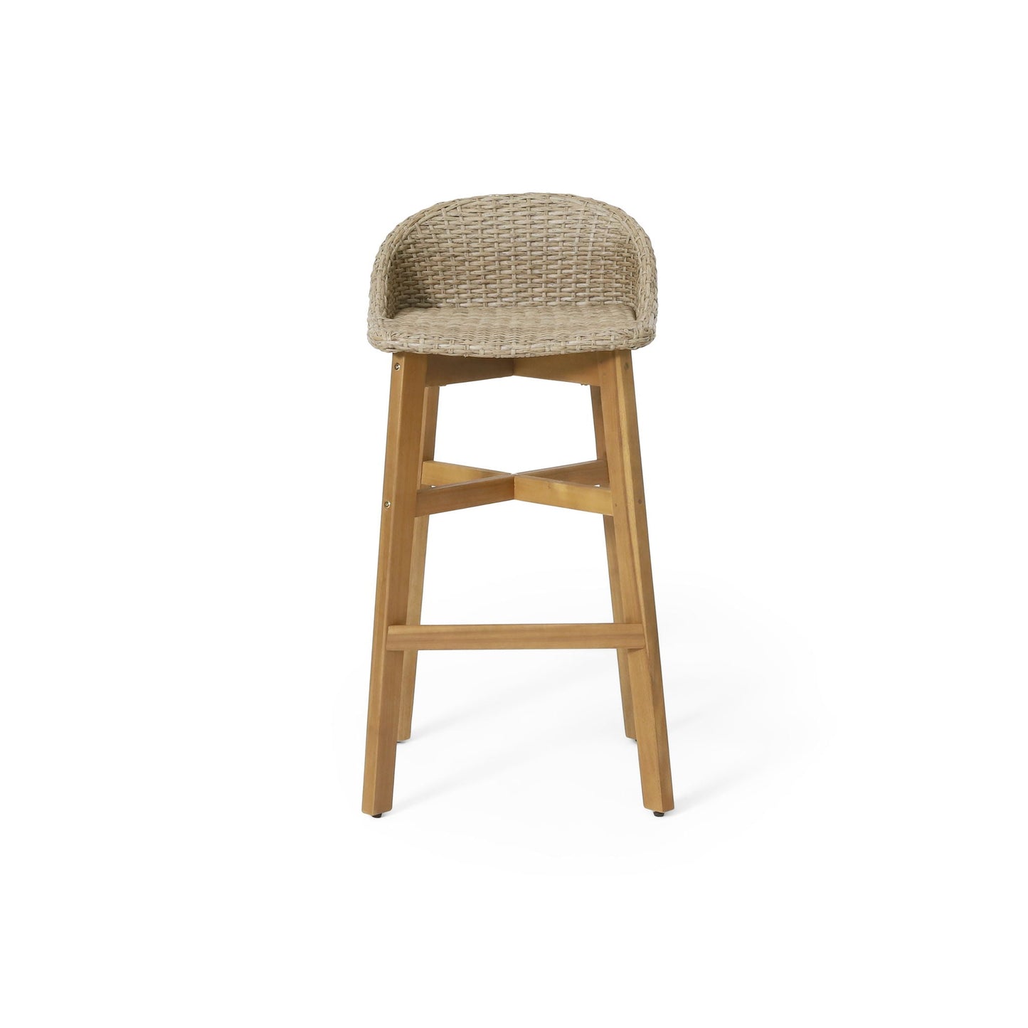 Beeson Outdoor Wicker and Acacia Barstool Set