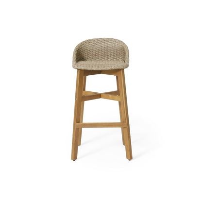 Beeson Outdoor Wicker and Acacia Barstool Set