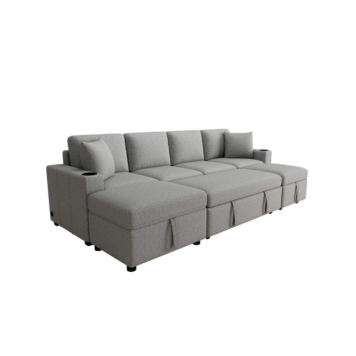 Sectional sofa with chaise in gray fabric, USB ports and storage ottoman on Tampa Home & Garden Store