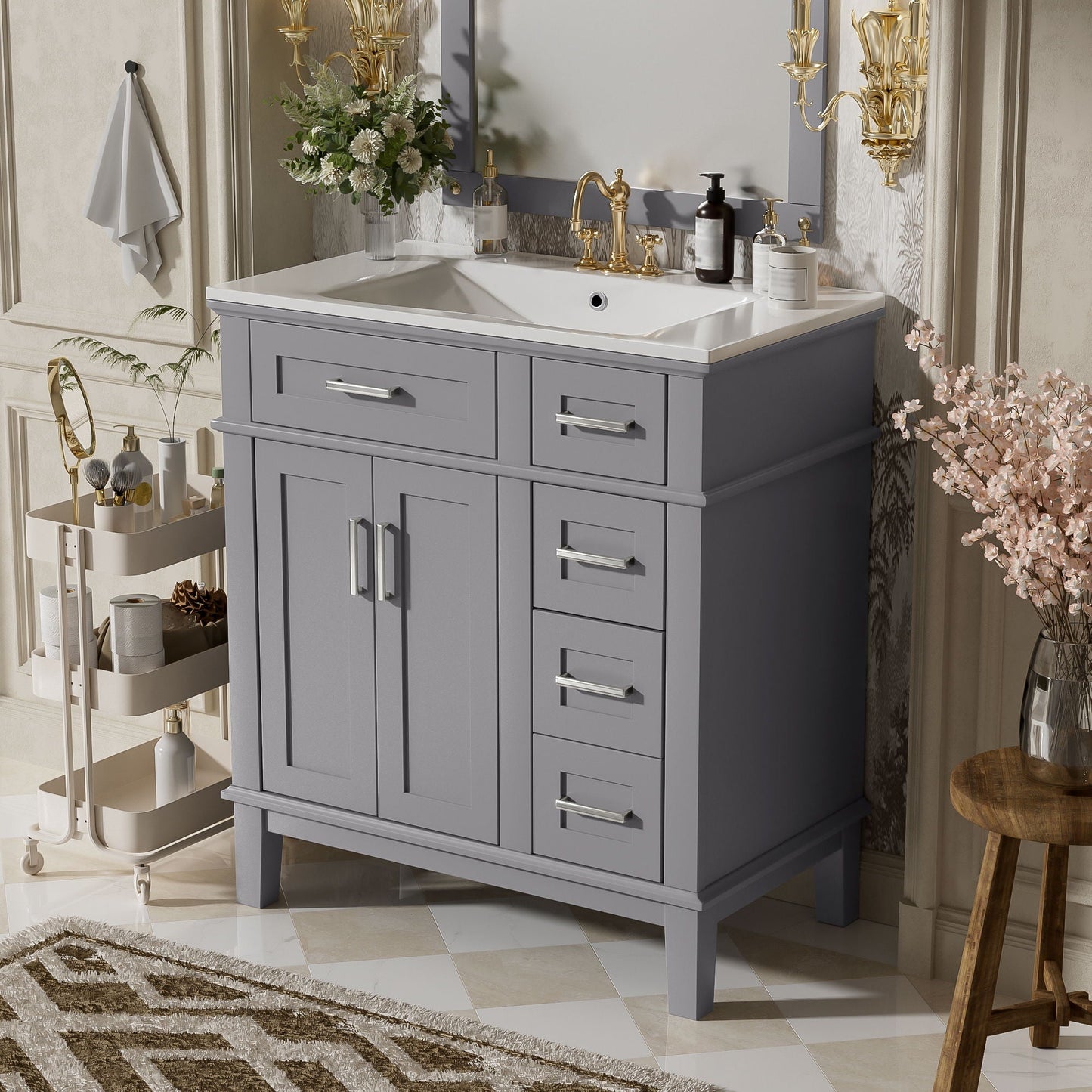 Modern bathroom vanity by HouseOfZazla with sink, gray finish, deep & standard drawers on Tampa Home & Garden Store