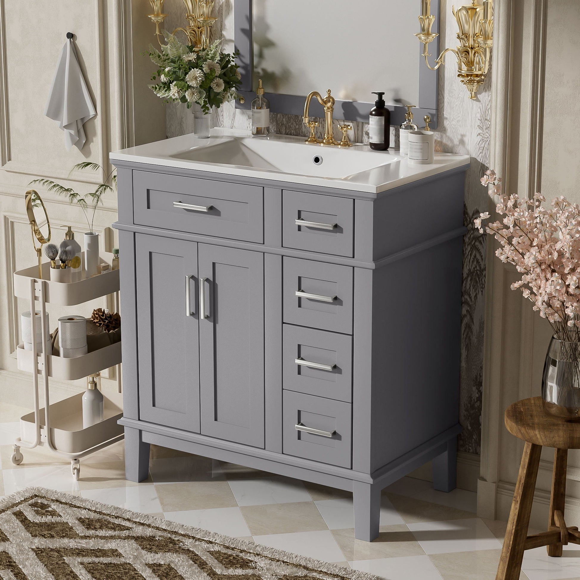 Modern bathroom vanity by HouseOfZazla with sink, gray finish, deep & standard drawers on Tampa Home & Garden Store
