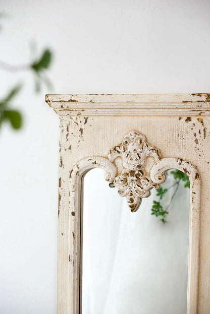 Full-length wall mirror white solid wood frame with ornate carved accent Unique Piece Furniture on Tampa Home & Garden Store