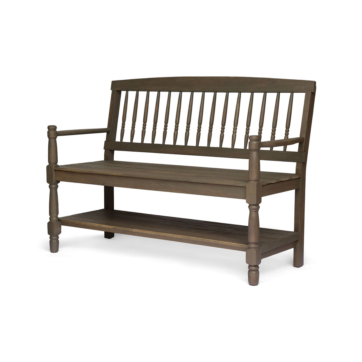 Imperial Bench with Built-In Shelf, acacia wood, dark brown finish on Tampa Home & Garden Store