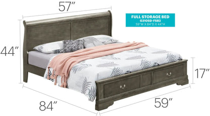Upholstered Sleigh Bed with Dovetail Drawers