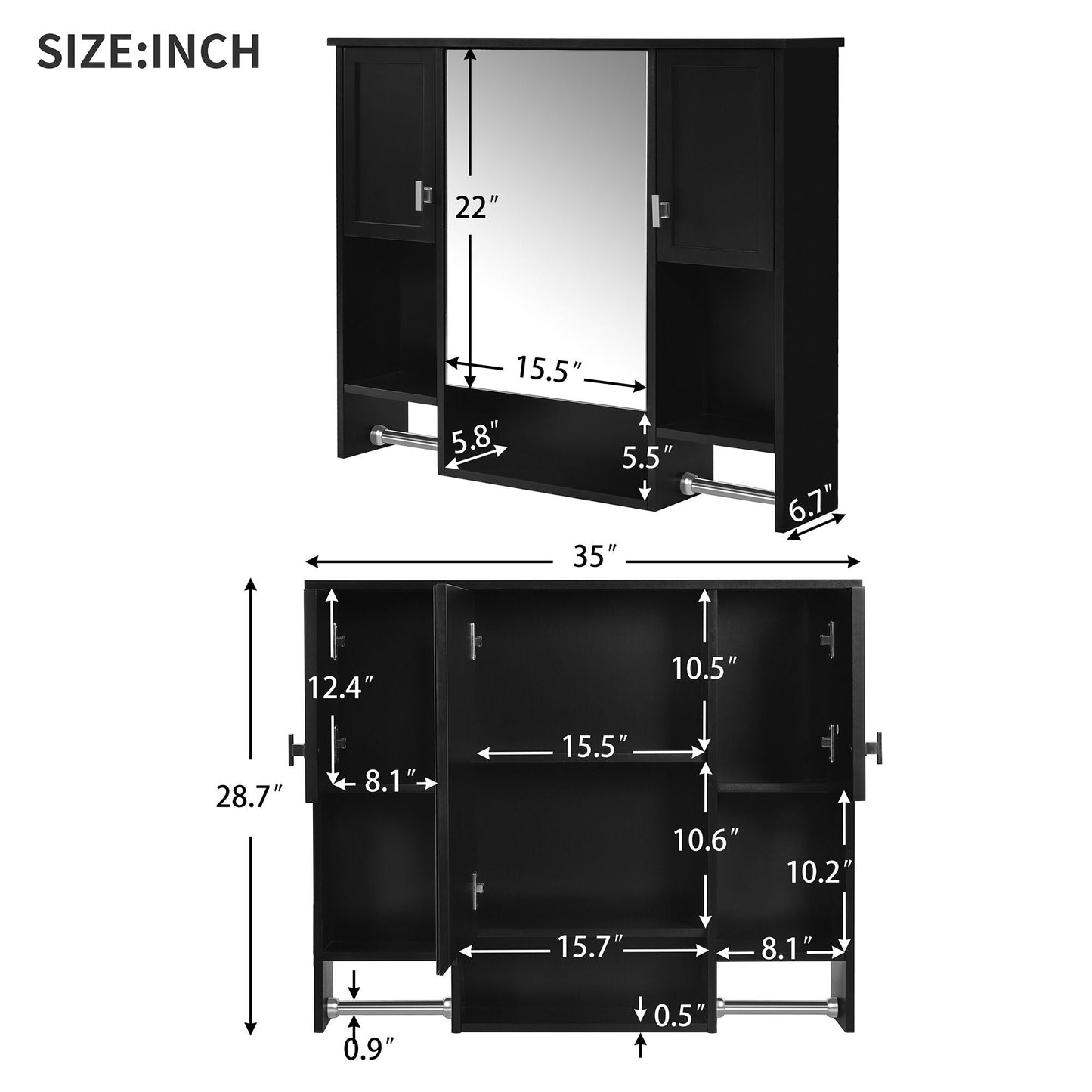 Wall Mounted Bathroom Cabinet and Mirror Shelf