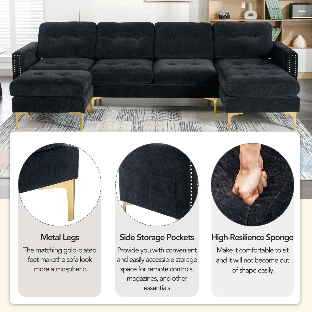 Modern Convertible Sectional Sofa and Ottoman