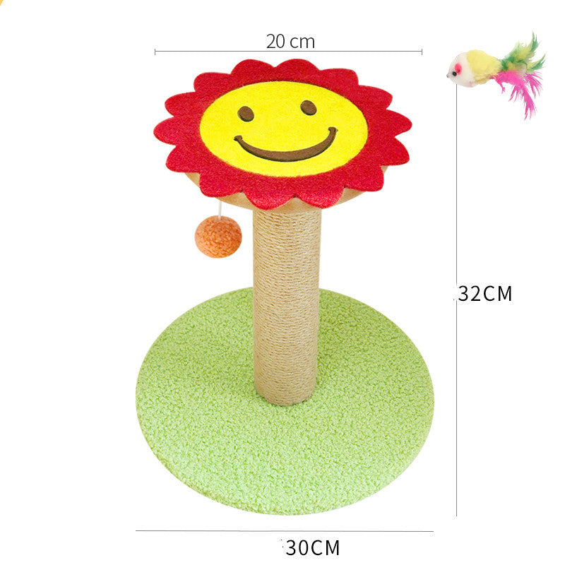Grinding Claws And Teasing Cat Toys sunflower plush head beige sisal post green base on Tampa Home & Garden Store