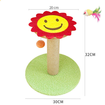 Grinding Claws And Teasing Cat Toys sunflower plush head beige sisal post green base on Tampa Home & Garden Store
