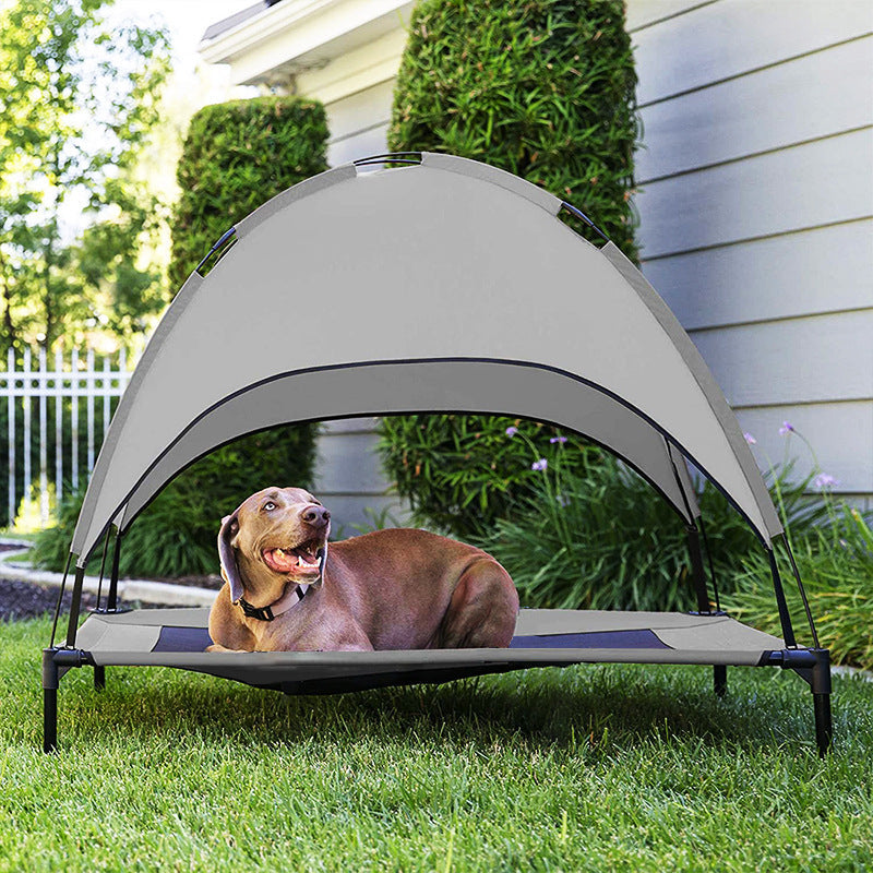 Pet outdoor loft bed tent with gray sunshade canopy and black frame by Sell My Stuff on Tampa Home & Garden Store