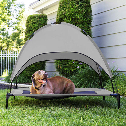 Pet outdoor loft bed tent with gray sunshade canopy and black frame by Sell My Stuff on Tampa Home & Garden Store