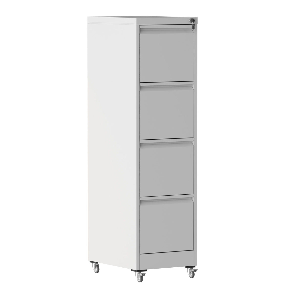 Metal vertical filing cabinet with locking drawers and wheels white body gray HouseOfZazla on Tampa Home & Garden Store
