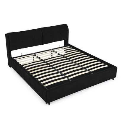 Storage bed with upholstered headboard and slatted base in black fabric HouseOfZazla on Tampa Home & Garden Store