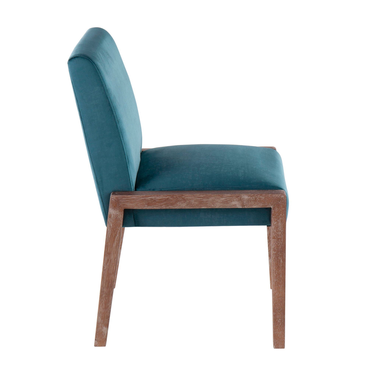 Contemporary teal upholstered chair with foam padded seat and wooden legs on Tampa Home & Garden Store