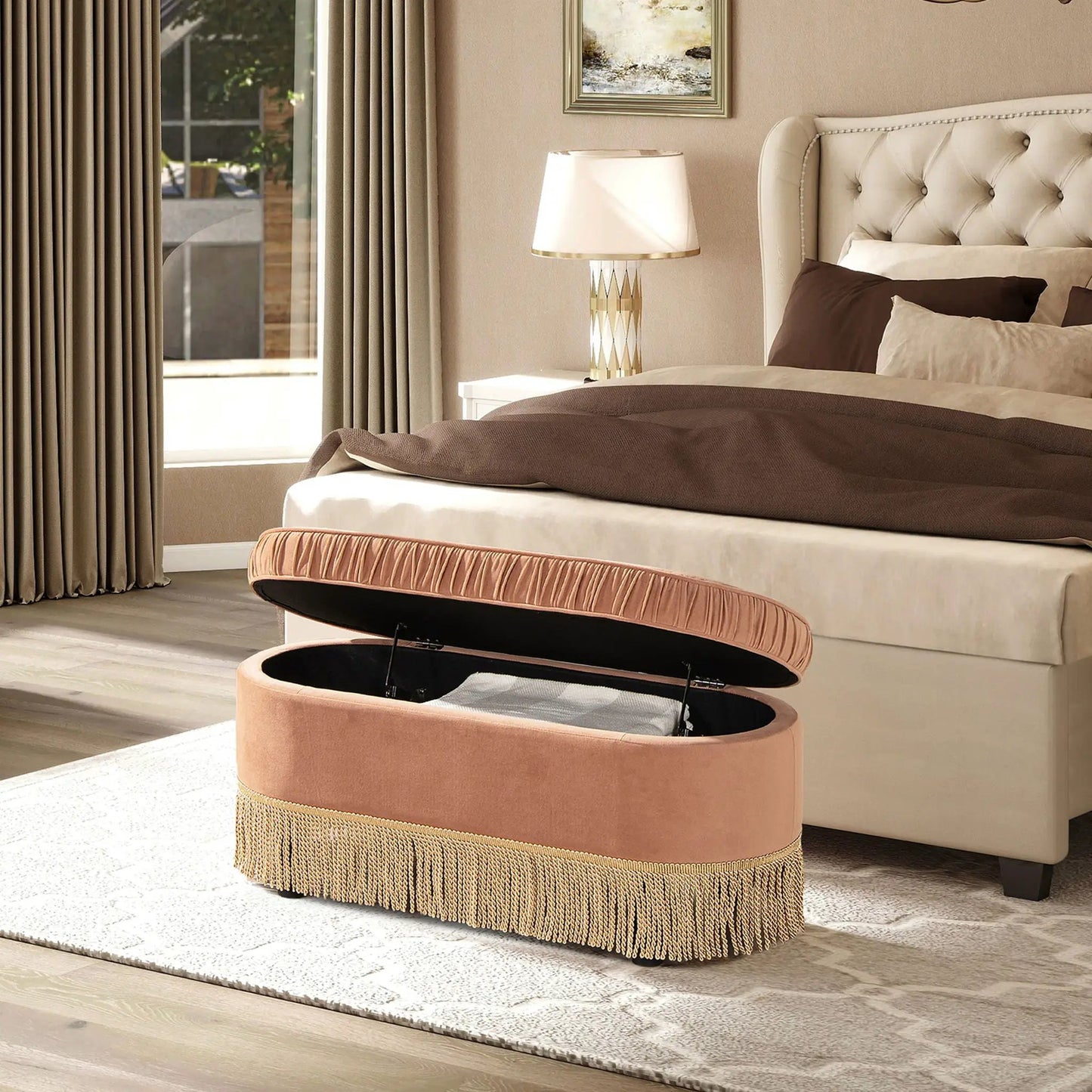 Serena Oval Storage Bench Ottoman With Lift Top