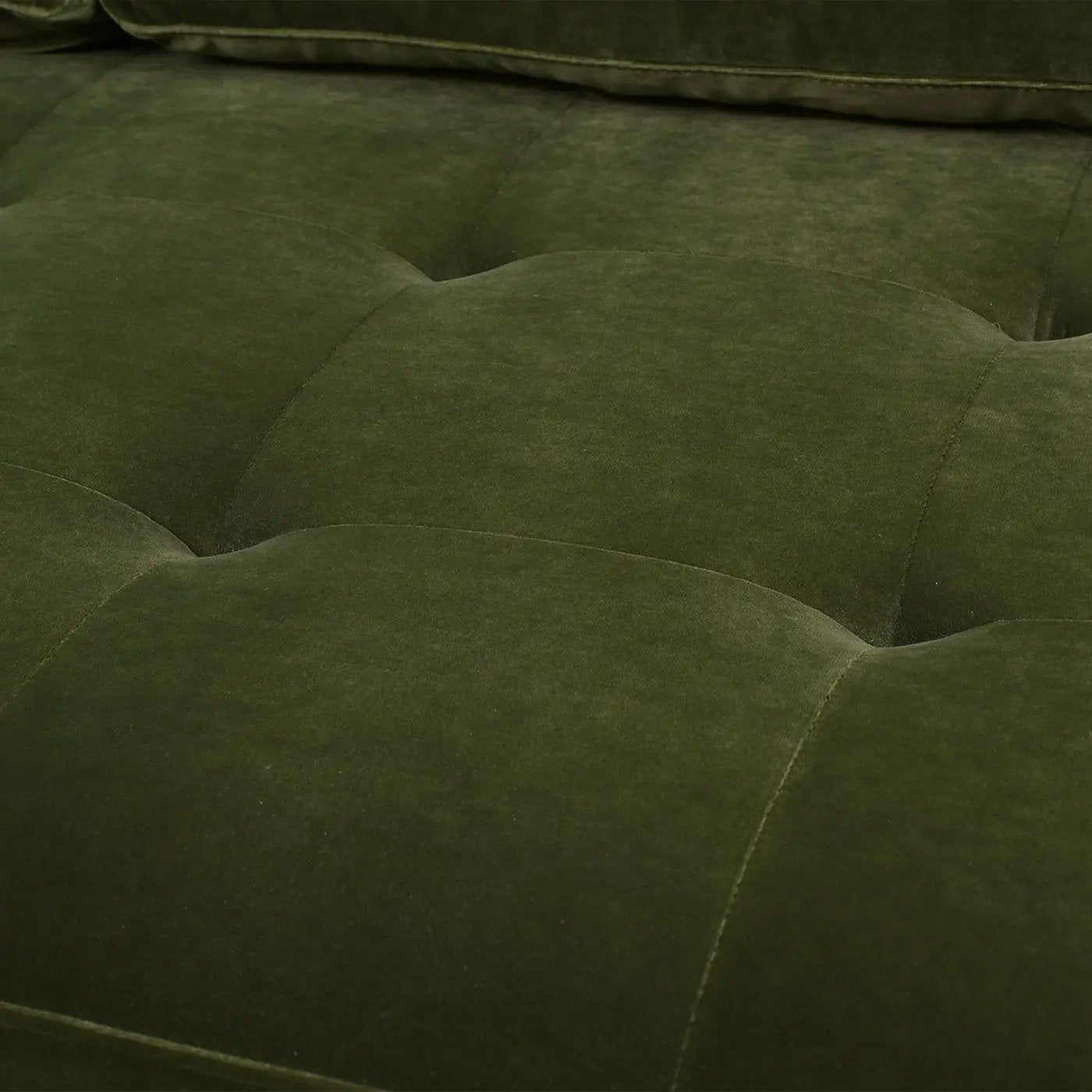 Nicholas mid-century modern olive green velvet stationary sofa seat cushion close-up on Tampa Home & Garden Store