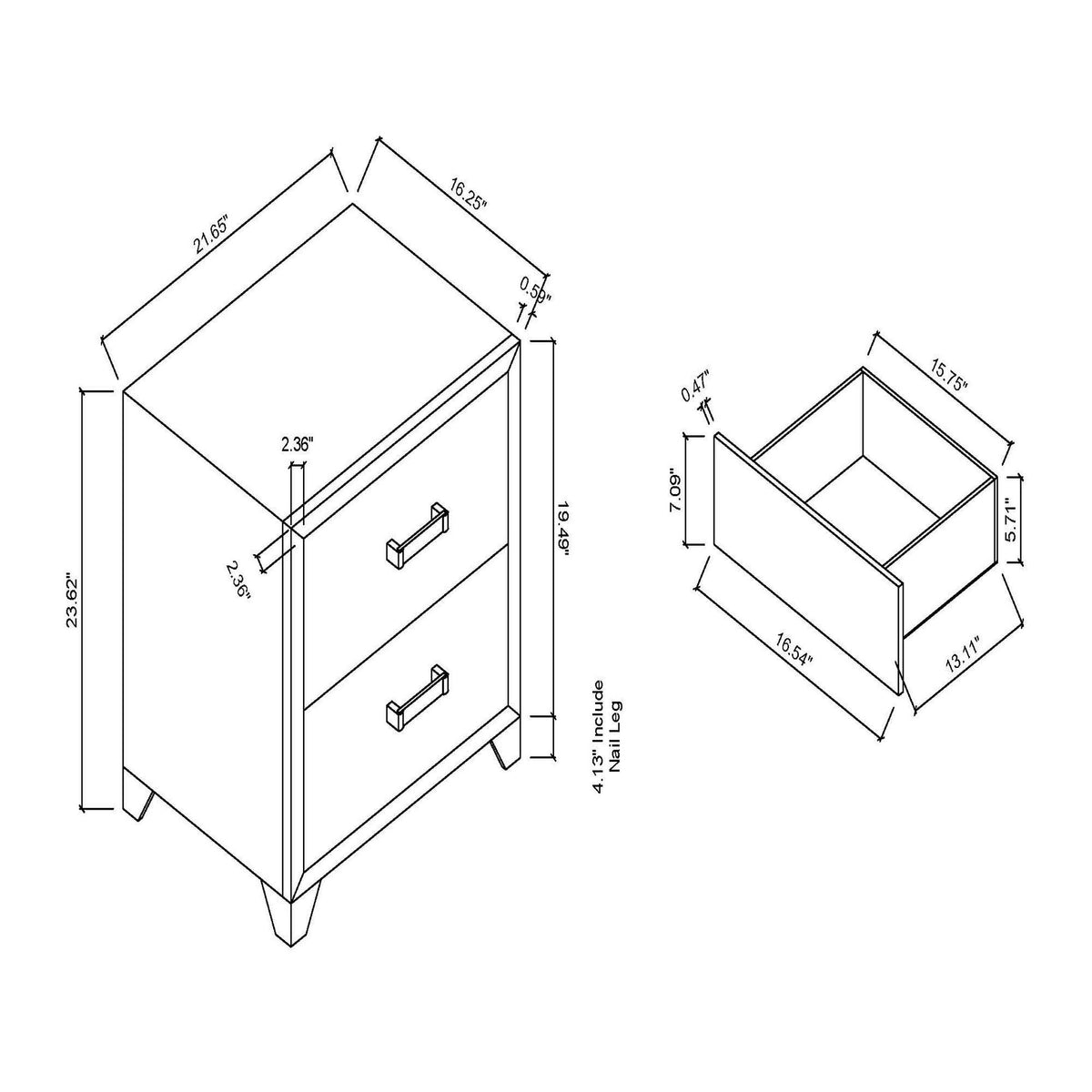 White nightstand with modern acrylic hardware, two-drawer accent table by HouseOfZazla on Tampa Home & Garden Store