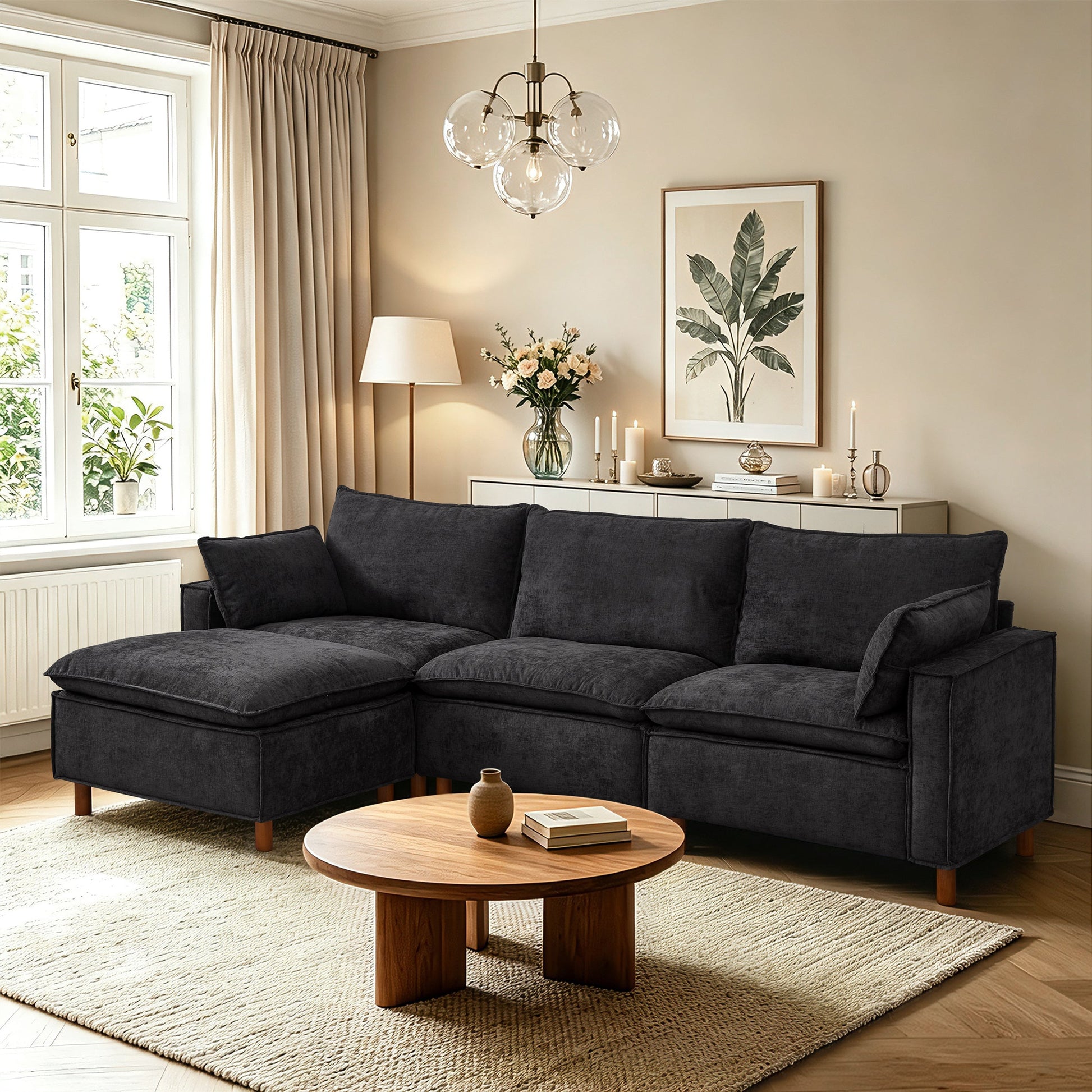 108.5-inch modular L-shaped sectional sofa with movable ottoman in gray fabric by HouseOfZazla on Tampa Home & Garden Store