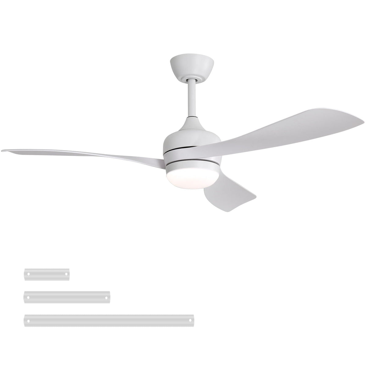 Ceiling fan with reversible DC motor and remote in white finish, four blades on Tampa Home & Garden Store