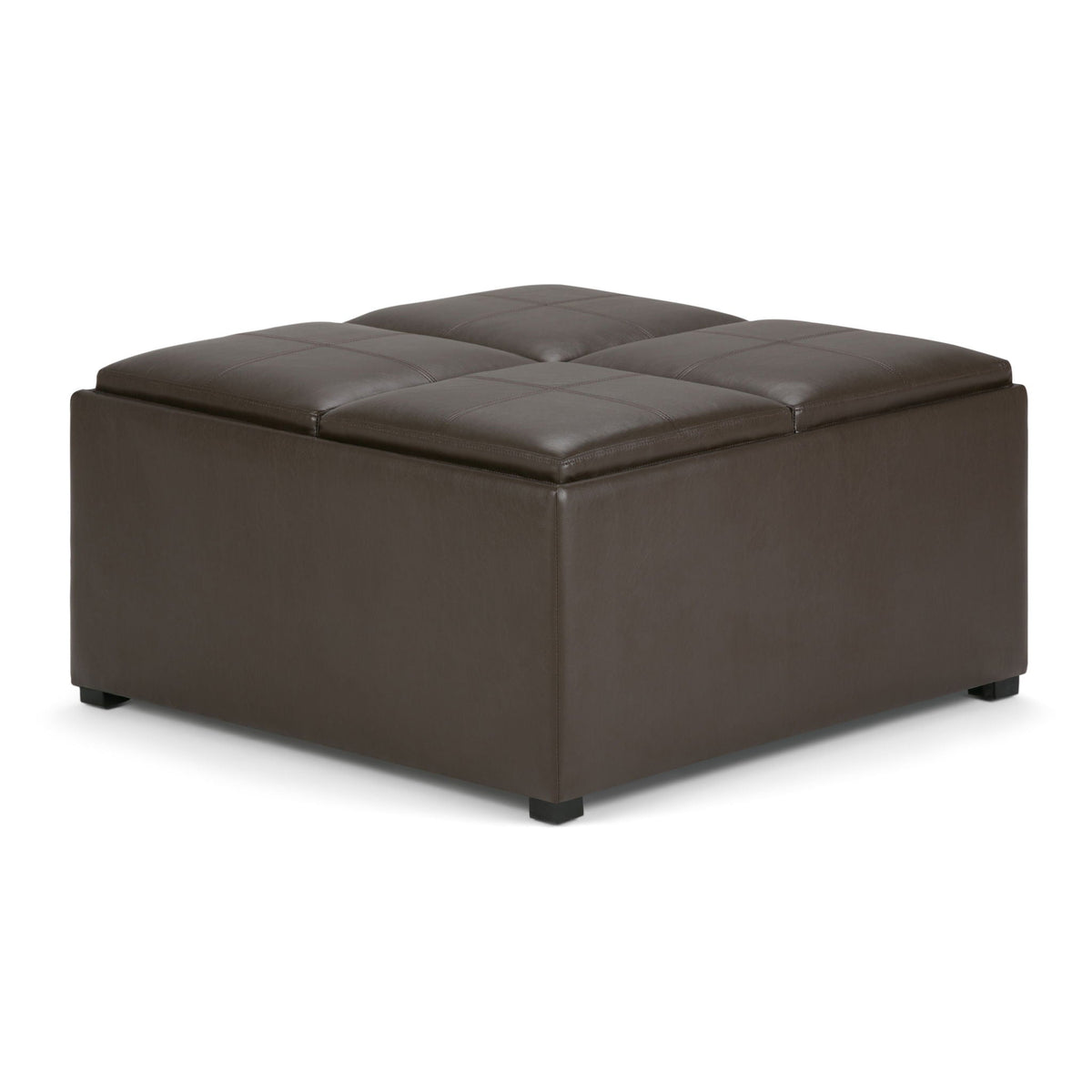 Avalon Square Ottoman Coffee Table brown leather with tufted top on Tampa Home & Garden Store