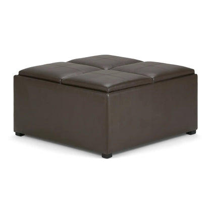 Storage ottoman in dark brown leather with grid-stitched top by Unique Piece Furniture on Tampa Home & Garden Store