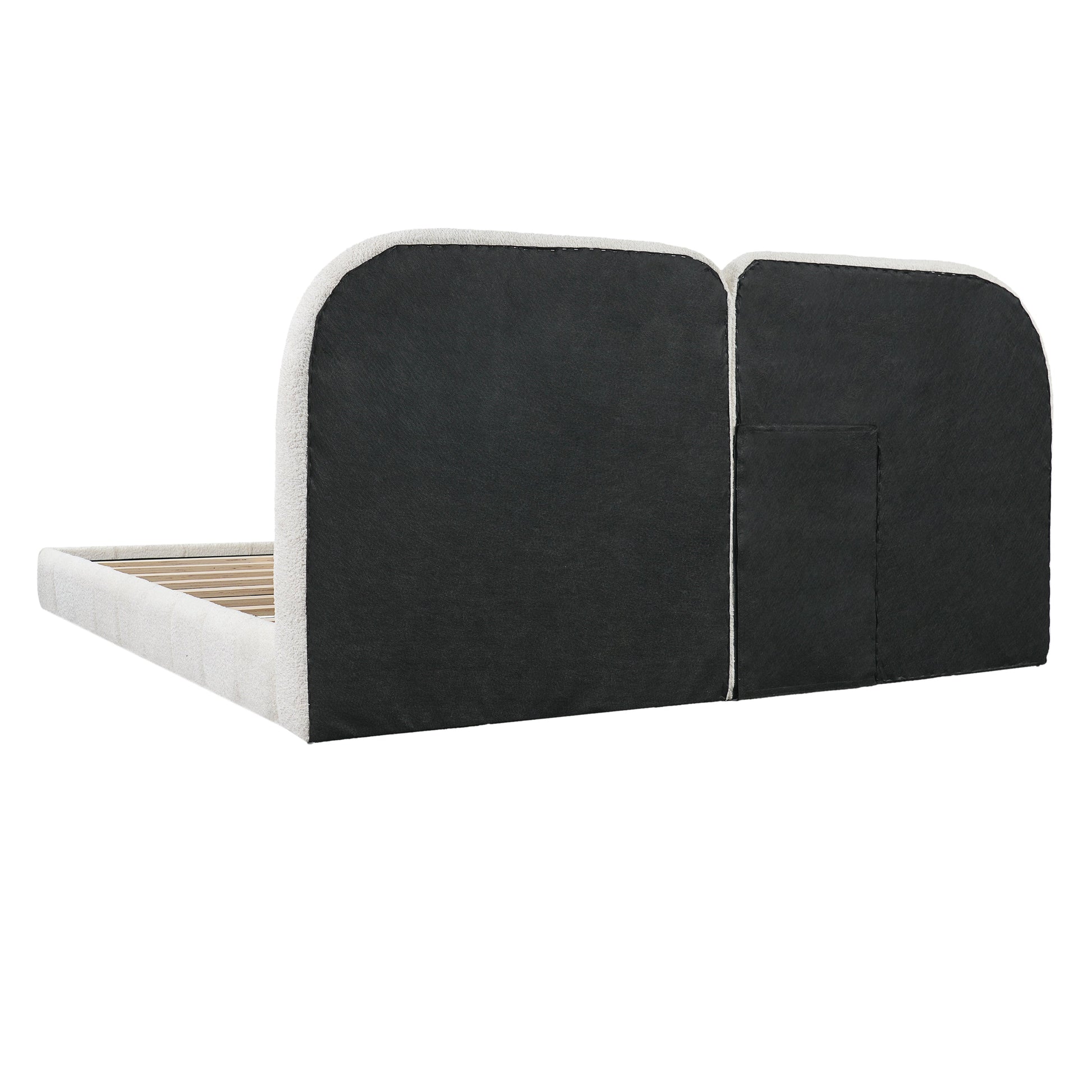 King size boucle upholstered platform bed with tufted headboard in black HouseOfZazla on Tampa Home & Garden Store