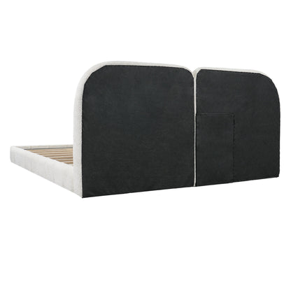 King size boucle upholstered platform bed with tufted headboard in black HouseOfZazla on Tampa Home & Garden Store