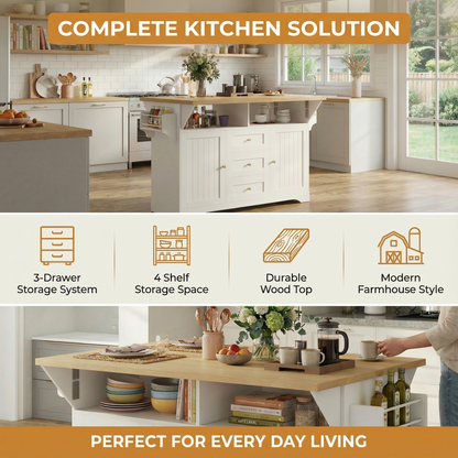 Large Kitchen Island with Drop Leaf and Wheels