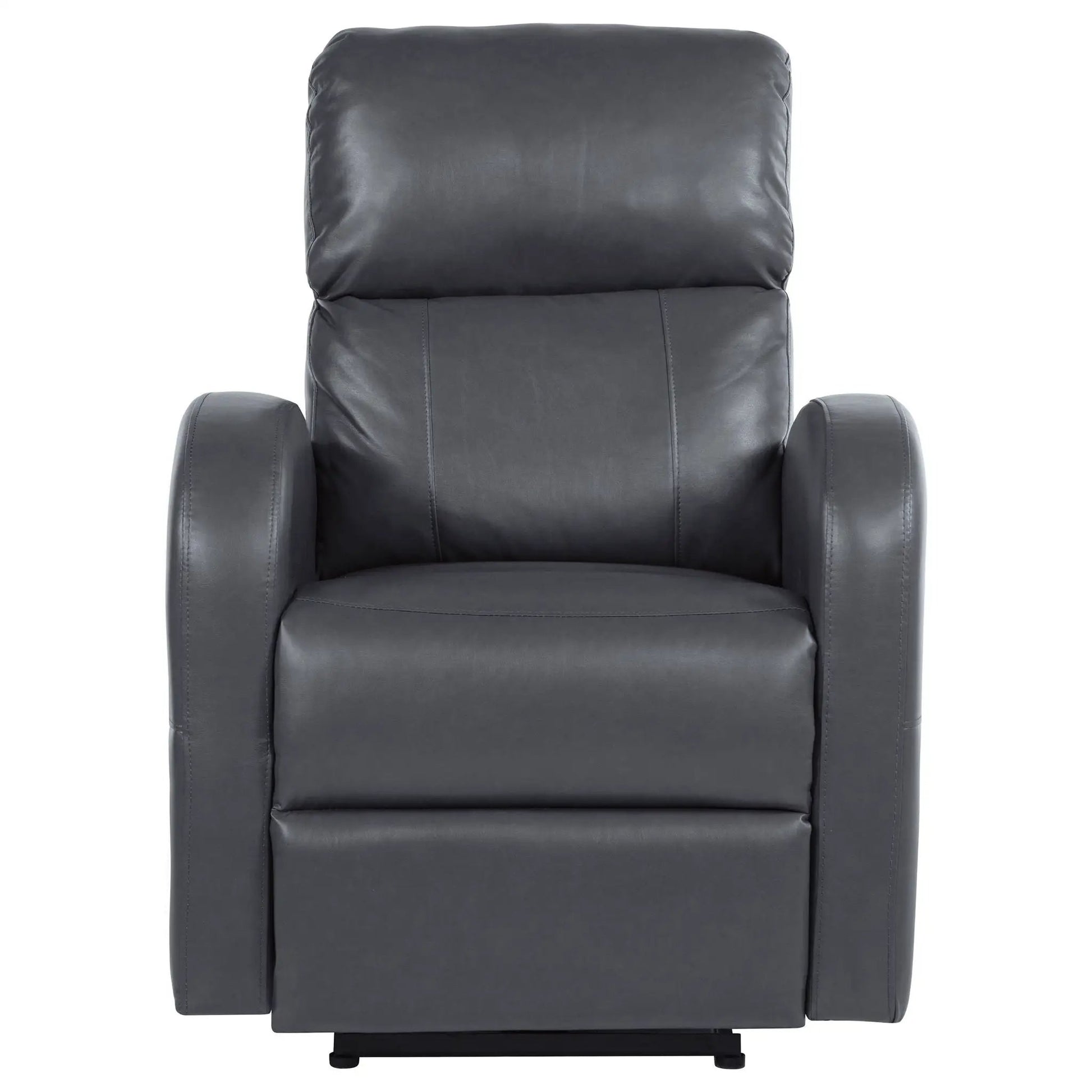 Meglia Power Recliner Chair in dark gray leather with padded back and arms on Tampa Home & Garden Store