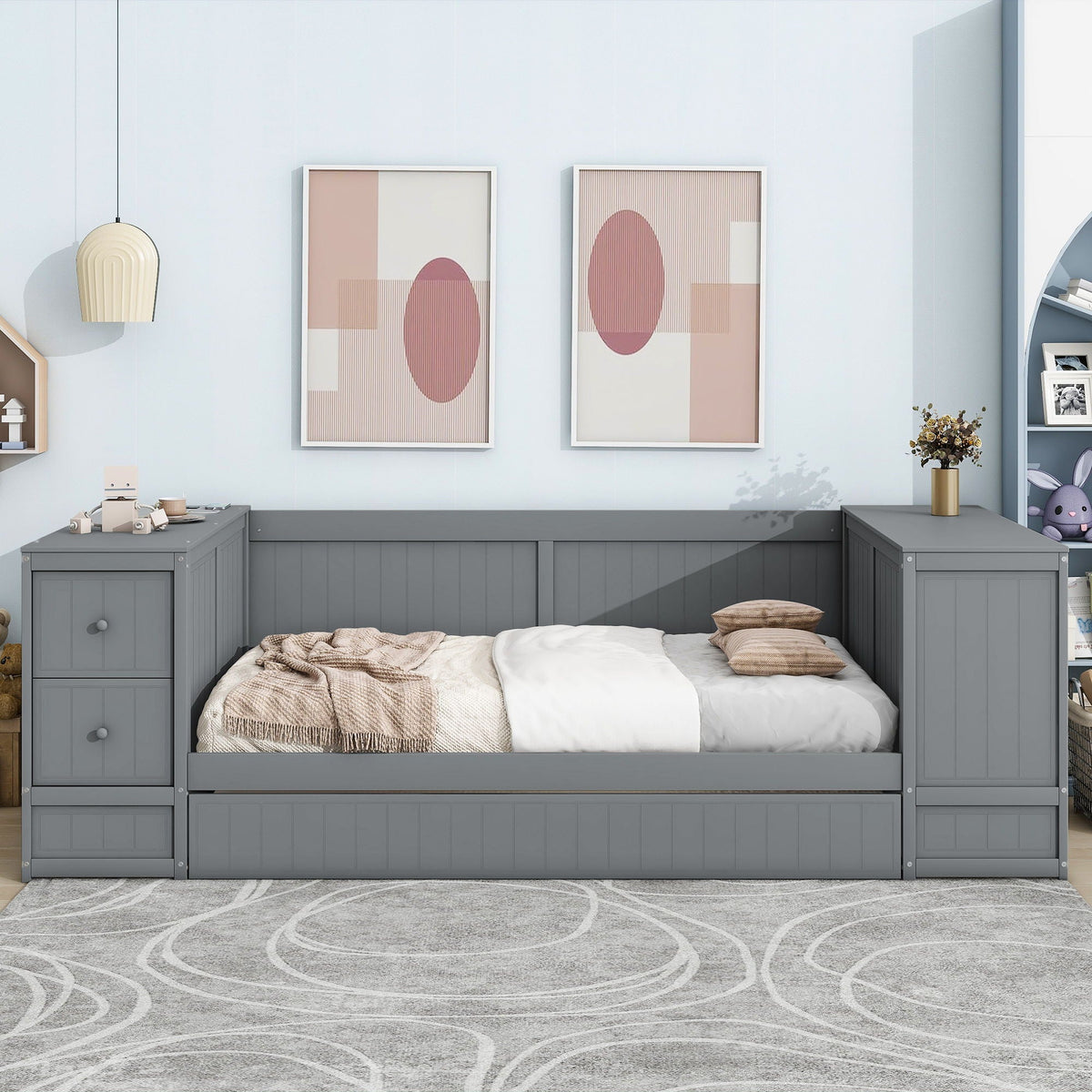 Daybed with storage arms, trundle and charging station in gray by HouseOfZazla on Tampa Home & Garden Store